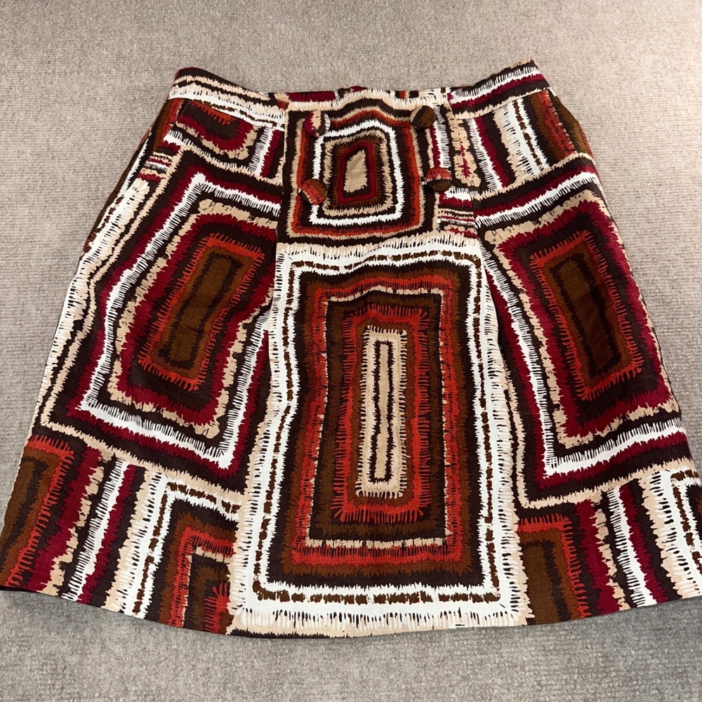 Worthington Geometric Print A-Line Mini Skirt Brown Rust Size 8 Pockets